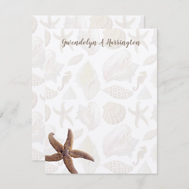 Starfish Beach Shells Blank Personalised Notes Invitation (Front/Back)