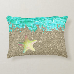 Starfish beach shoreline ocean and sand  decorative cushion
