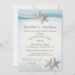 Starfish Beach Sky Blue with Heart  Invitation