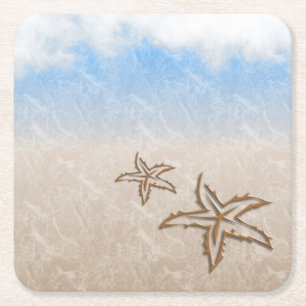 Starfish Beach Square Paper Coaster
