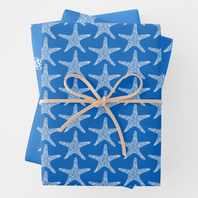  Starfish  Beach Summer Ocean Blue Wedding Wrapping Paper Sheet (In situ)