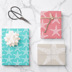 Starfish Beach Summer Wedding Pattern Wrapping Paper Sheet