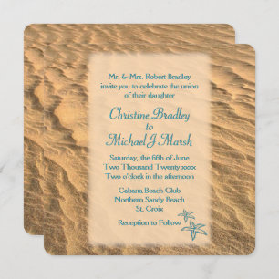 Starfish Beach Teal and Sand Wedding  Invitation
