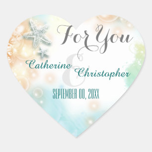 Starfish beach theme wedding favour "For you" Heart Sticker