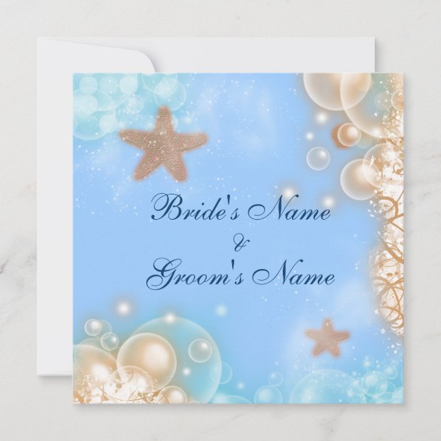 Starfish beach tropical blue ivory invitation (Front)