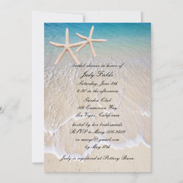 Starfish Beach Wedding Bridal Shower Invitation (Front)