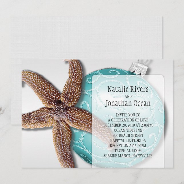Starfish Beach Wedding Christmas Time Invitation (Front/Back)