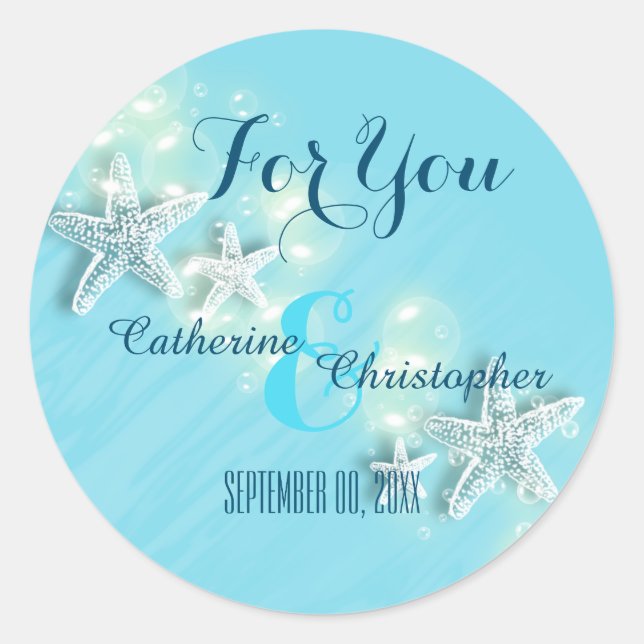 Starfish beach wedding classic round sticker (Front)