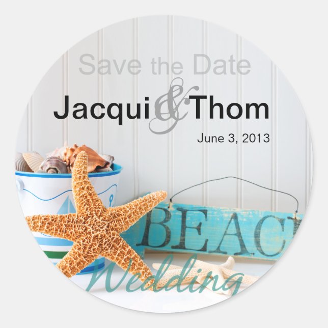Starfish Beach Wedding Classic Round Sticker (Front)