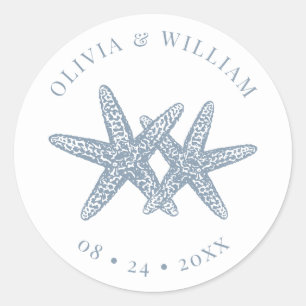 Starfish Beach Wedding Coastal Dusty Blue  Classic Round Sticker