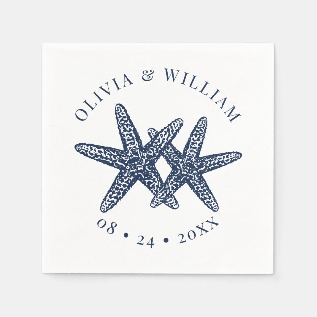 Starfish Beach Wedding Coastal Navy Blue  Napkin (Front)