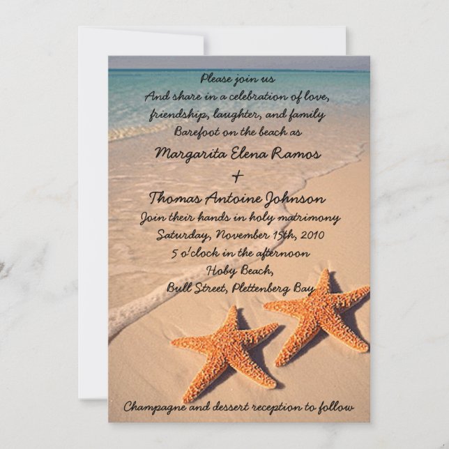 Starfish Beach Wedding Invitation or announcement (Front)