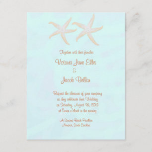 starfish beach wedding invitation - pale blue
