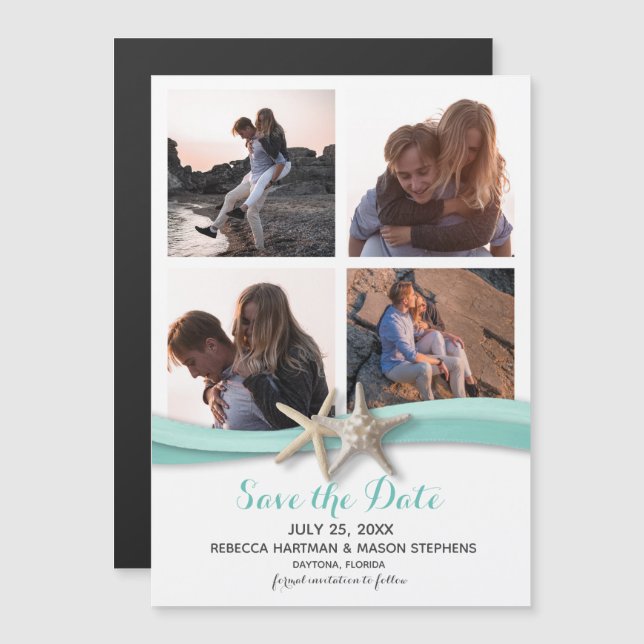 Starfish Beach Wedding Multi Photo Save The Date Magnetic Invitation (Front/Back)