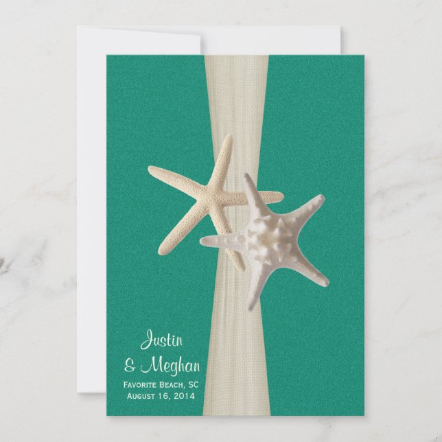 Starfish Beach Wedding Ocean Green Invitation (Front)