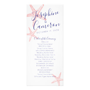 Starfish Beach Wedding Program - Coral Pink Rack Card