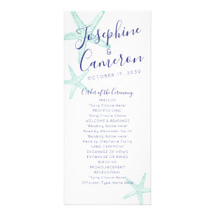 Starfish Beach Wedding Program - Turquoise Blue Rack Card