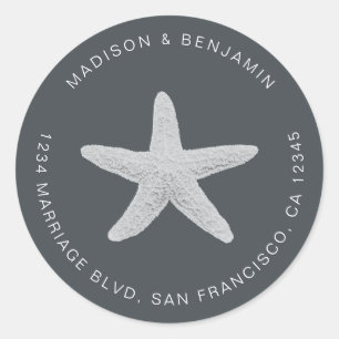 Starfish Beach Wedding Return Address Black Classic Round Sticker