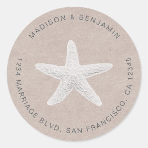 Starfish Beach Wedding Return Address Kraft Classic Round Sticker
