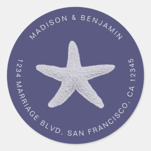 Starfish Beach Wedding Return Address Navy Blue Classic Round Sticker