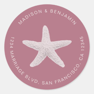 Starfish Beach Wedding Return Address Purple Classic Round Sticker