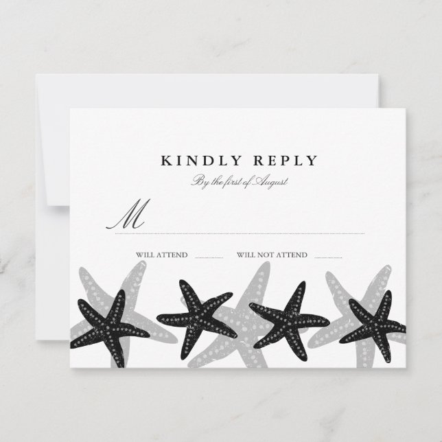 Starfish Beach Wedding RSVP Black & White (Front)