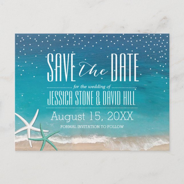 Starfish Beach Wedding Save the Date Announcement Postcard (Front)