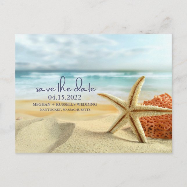 Starfish Beach Wedding Save the Date Postcard (Front)