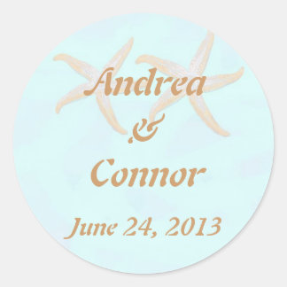 starfish beach wedding sticjker classic round sticker