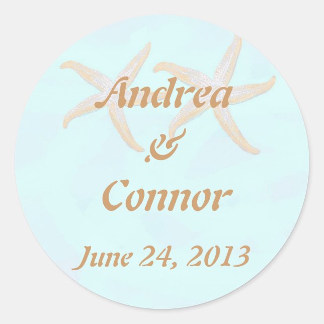 starfish beach wedding sticjker classic round sticker (Front)