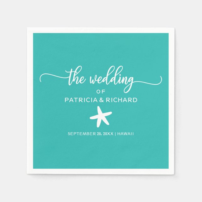 Starfish Beach Wedding Teal Turquoise and White Napkin (Front)
