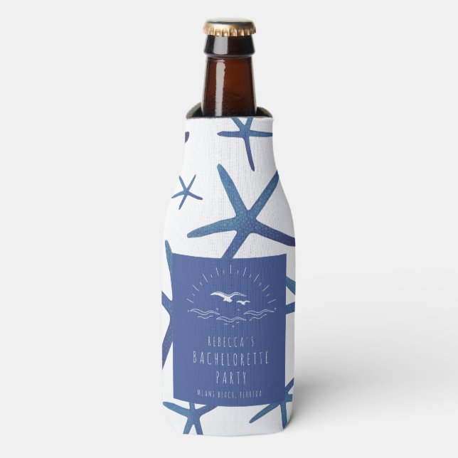 Starfish Blue Beach Bachelorette Party Favour Bottle Cooler (Bottle Front)