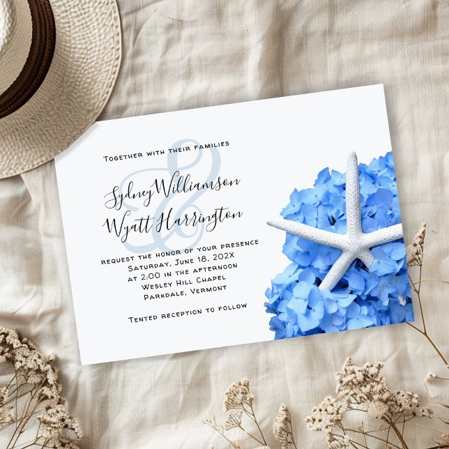 Starfish Blue Hydrangea Simple Ceremony Invitation (Creator Uploaded)