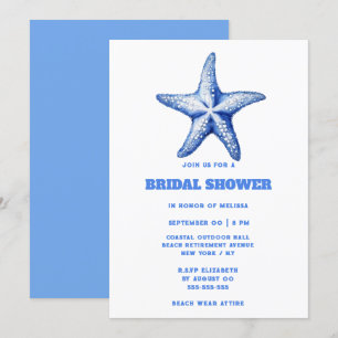 Starfish blue white beach bridal shower invitation