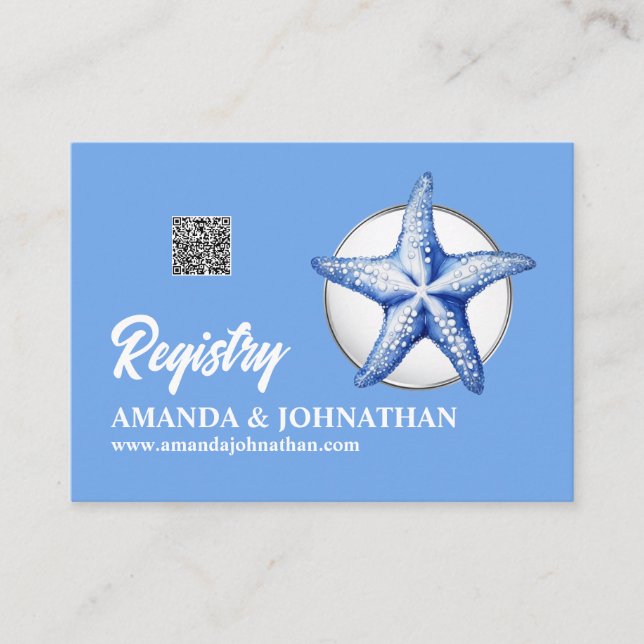 Starfish blue white registry wedding details guest enclosure card (Front)