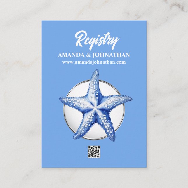 Starfish blue white silver nautical chic registry enclosure card (Front)