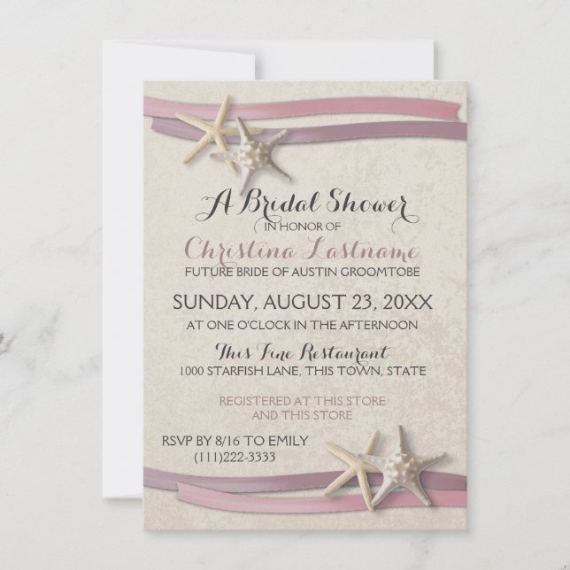Starfish Blush Beach Bridal Shower Invitation (Front)