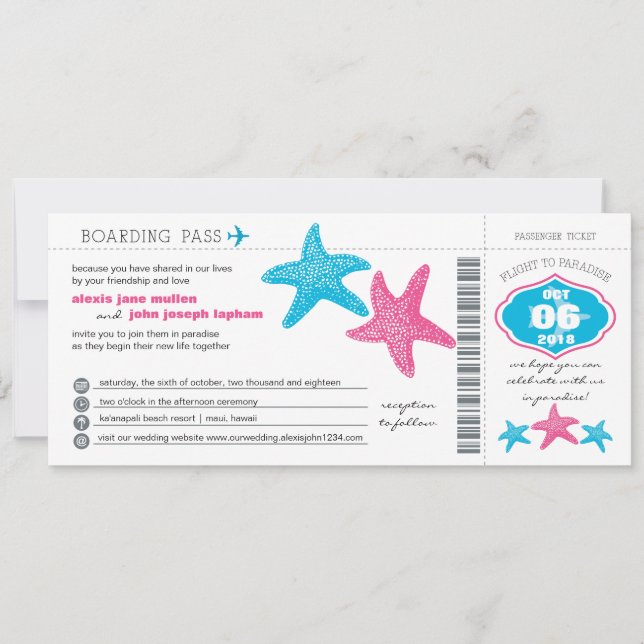 Starfish Boarding Pass | Wedding Invitation (Front)