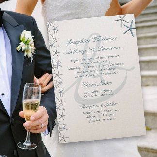 Starfish Border Ampersand Modern Seaside Wedding Invitation