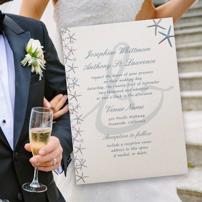 Starfish Border Ampersand Modern Seaside Wedding Invitation (Creator Uploaded)