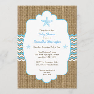 Starfish boy baby shower invites blue burlap