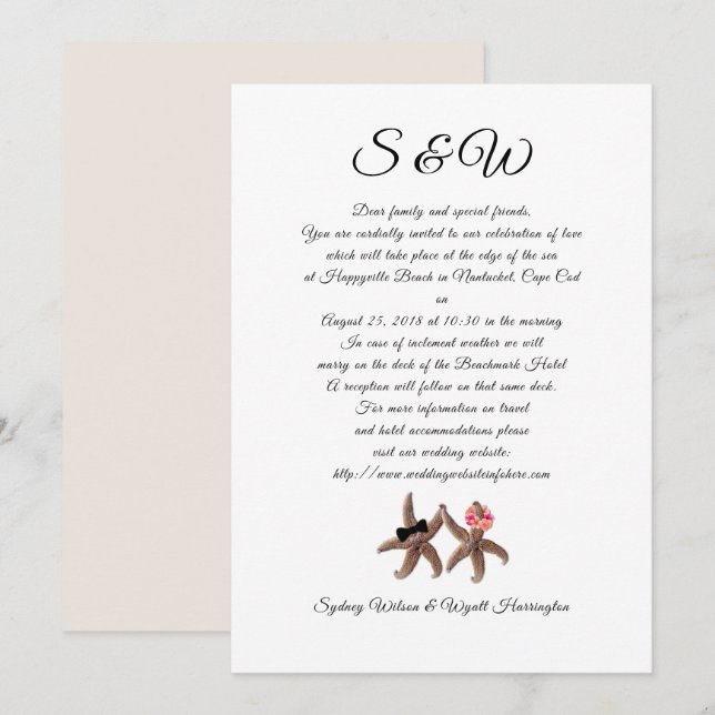 Starfish Bride and Groom Wedding Letter Invitation (Front/Back)