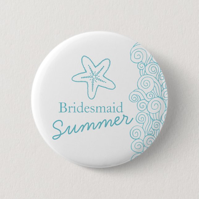 Starfish bridesmaid aqua wedding pin / button (Front)