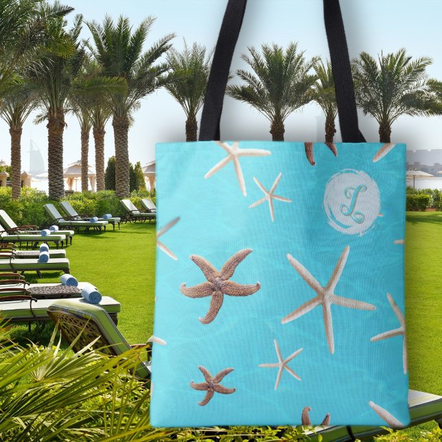 Starfish Bridesmaid Monogram Initial Tote Bag (Creator Uploaded)