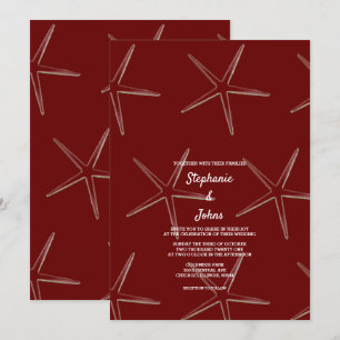 Starfish Burgundy Red Beach Destination Wedding Invitation