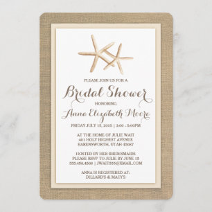 Starfish Burlap Beach Bridal Shower Invitation