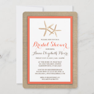Starfish Burlap Beach Bridal Shower Invitation