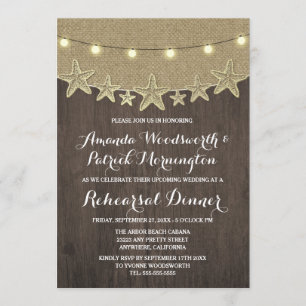 Starfish Burlap Beach Rehearsal Dinner Invitations