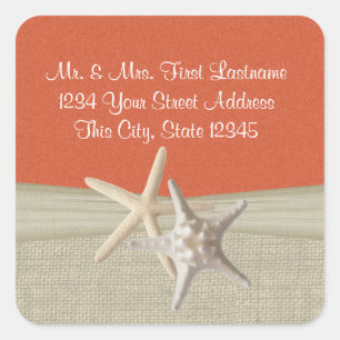 Starfish & Burlap Coral Beach Square Sticker
