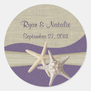 Starfish & Burlap Purple Beach Classic Round Sticker